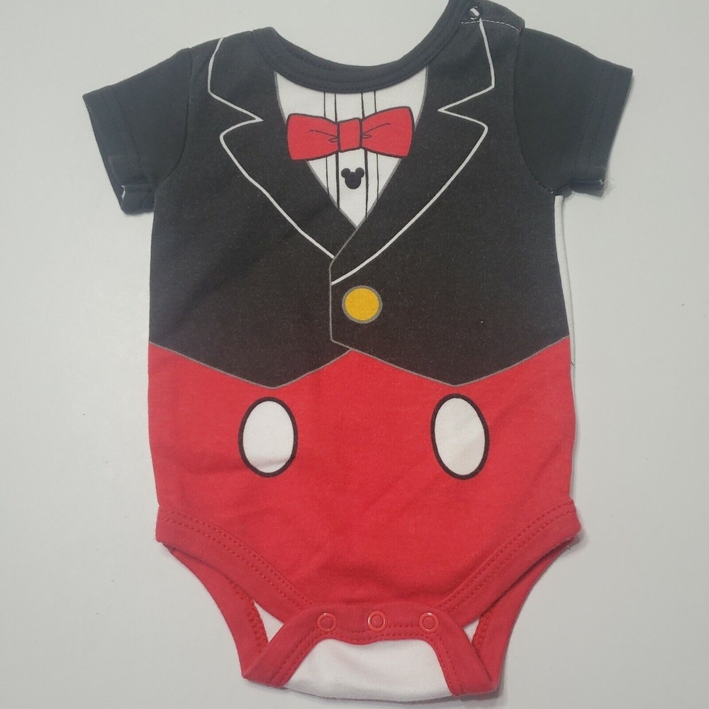 Disney Baby‎ 0-3 Month Bodysuit Black Short Sleeve Snap Crotch Tux Mickey Wrap T